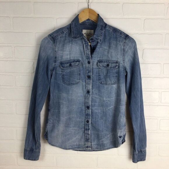 American eagle outfitters jeans button down shirt BLUE denim XS 100% cotton AEO - Picture 9 of 9